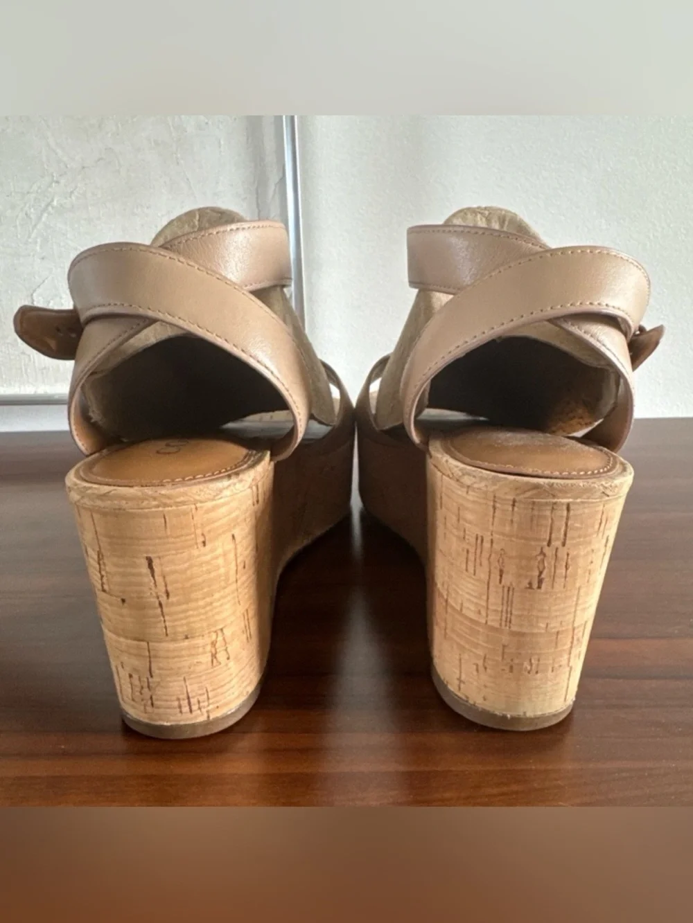 COACH Becka Leather Cork Wedge Sandals Platform Nude Tan Size 8 - Picture 7 of 9